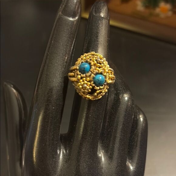 Elegant Vintage Gold and Blue Women's Ring - Picture 1 of 4